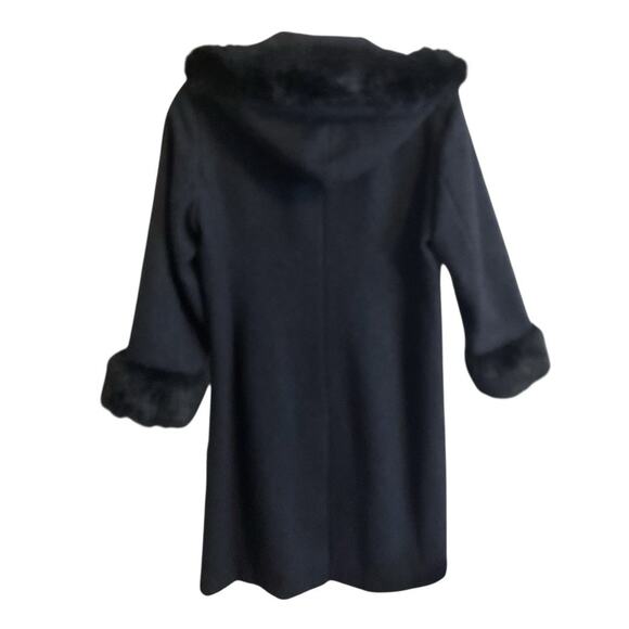 JP 100% Wool Coat Women's 10P (Demi )Charcoal Gray Faux Fur Trim Hooded Overcoat - Picture 10 of 13